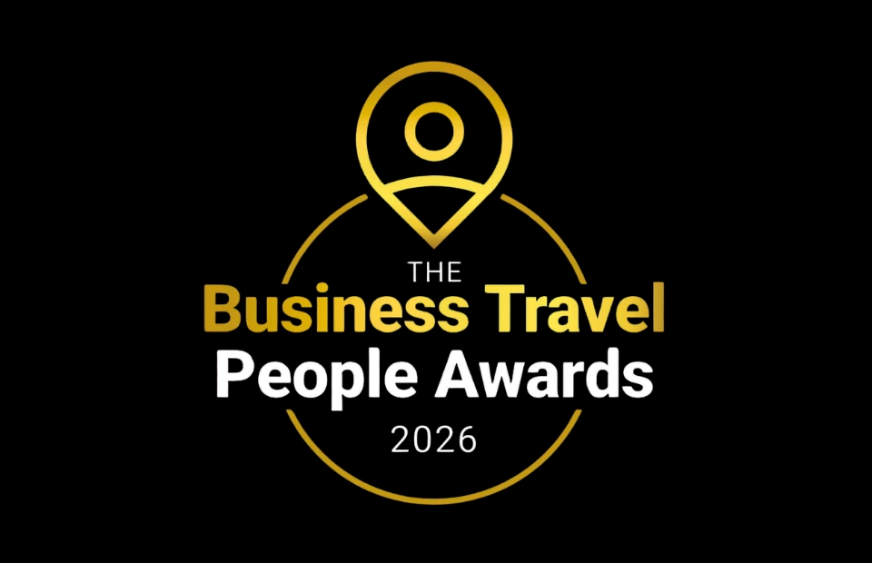 The Business Travel People Awards 2026 logo with a gold 'location' pin above the text.